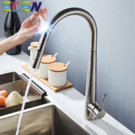 Brushed Kitchen Faucet  Smart Touch Kitchen Faucets Pull Out Kitchen Mixer Tap 304 Stainless Steel Sensor Kitchen Faucets